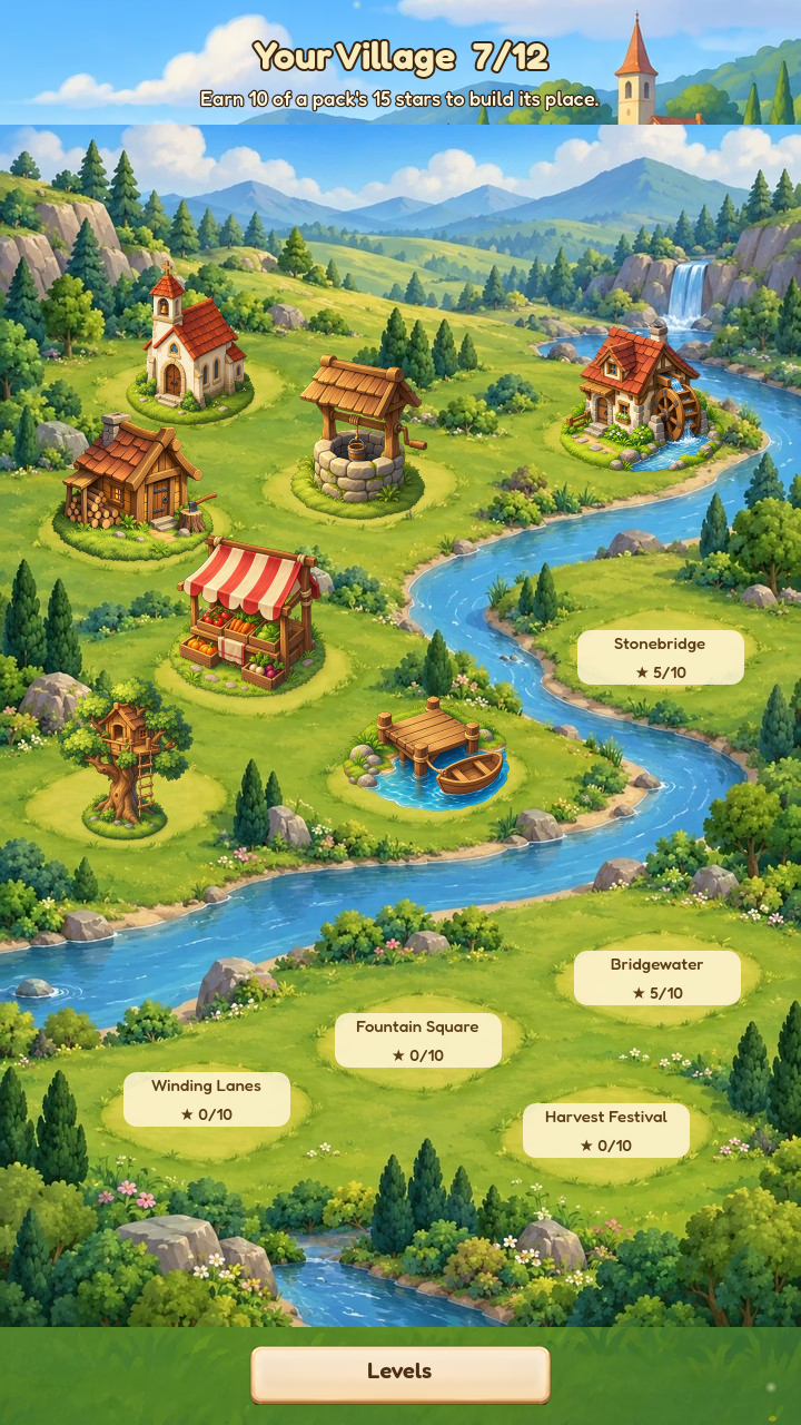 Je groeiende dorp met een watermolen, kerkje, waterput en markt